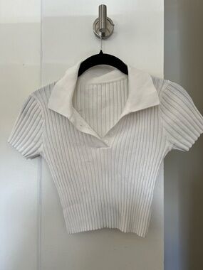 Ribbed Polo Crop Top in White